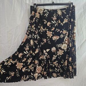 Vintage y2k 90s floral whimsigoth flare midi skirt